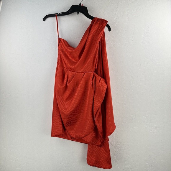 Runaway Satin One Shoulder dress Sash Cape Side Zip‎ Women’s M Red - Picture 1 of 11